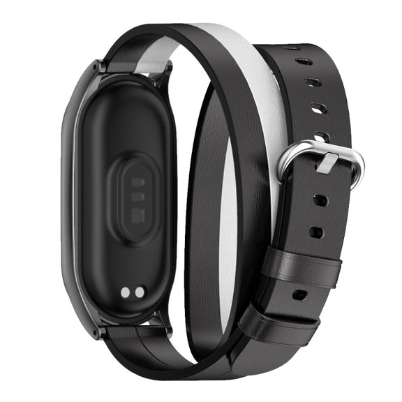 For Xiaomi Mi Band 6 / 5 / 4 / 3 Mijobs Plus Case Double-Loop Leather Watch Band(Black+White)