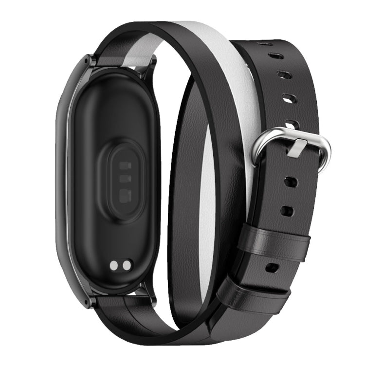 For Xiaomi Mi Band 6 / 5 / 4 / 3 Mijobs Plus Case Double-Loop Leather Watch Band(Black+White)