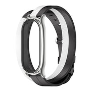 For Xiaomi Mi Band 6 / 5 / 4 / 3 Mijobs Plus Case Double-Loop Leather Watch Band(Black+White+Silver)