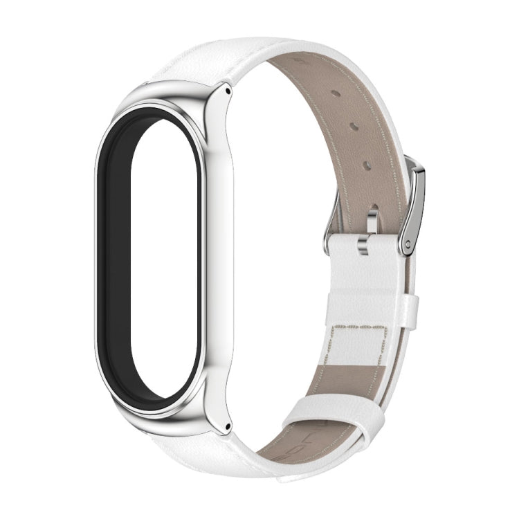 For Xiaomi Mi Band 8 Mijobs CS Case Genuine Leather Top Layer Cowhide Watch Band(White Silver) - free shipping - PMc TechLife - Order now!