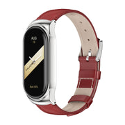 For Xiaomi Mi Band 8 Mijobs CS Case Genuine Leather Top Layer Cowhide Watch Band(Red Silver)