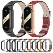 For Xiaomi Mi Band 8 Mijobs CS Case Genuine Leather Top Layer Cowhide Watch Band(Red Silver)