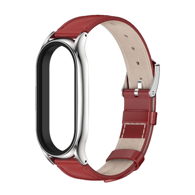 For Xiaomi Mi Band 8 Mijobs Plus Case Genuine Leather Watch Band(Red Silver) - free shipping - PMc TechLife - Order now!