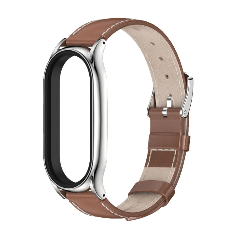 For Xiaomi Mi Band 8 Mijobs Plus Case Genuine Leather Watch Band(Brown Silver) - free shipping - PMc TechLife - Order now!