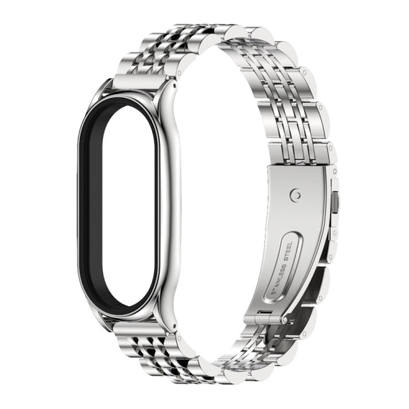 For Xiaomi Mi Band 8 Mijobs Plus Case Seven Bead Metal Stainless Steel Watch Band(Silver)