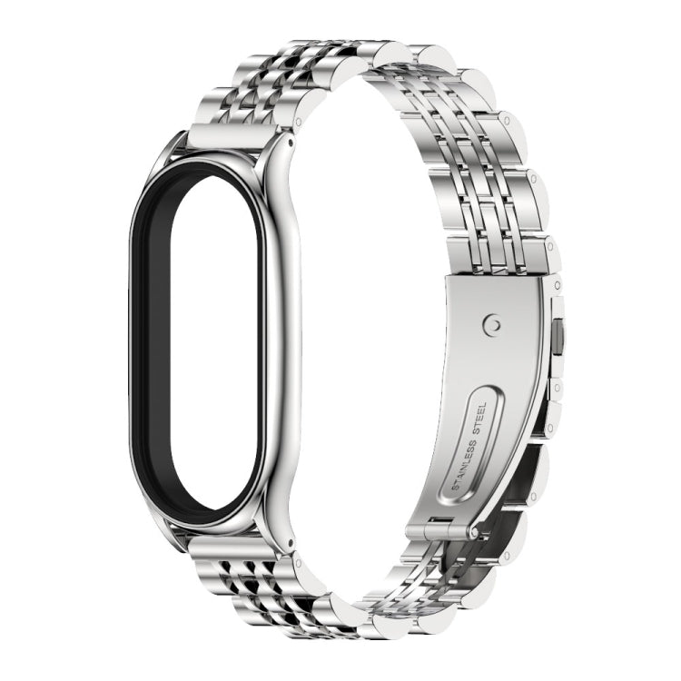 For Xiaomi Mi Band 8 Mijobs Plus Case Seven Bead Metal Stainless Steel Watch Band(Silver)