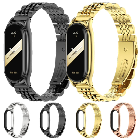 For Xiaomi Mi Band 8 Mijobs Plus Case Seven Bead Metal Stainless Steel Watch Band(Silver)