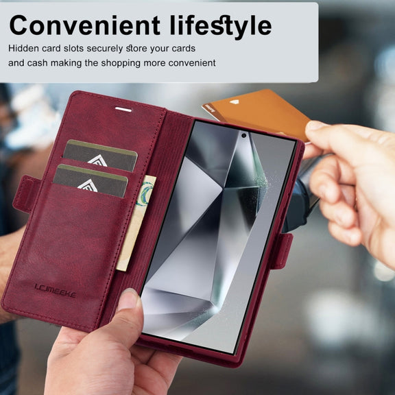 For Samsung Galaxy S24 Ultra LC.IMEEKE RFID Anti-theft Leather Phone Case(Red)