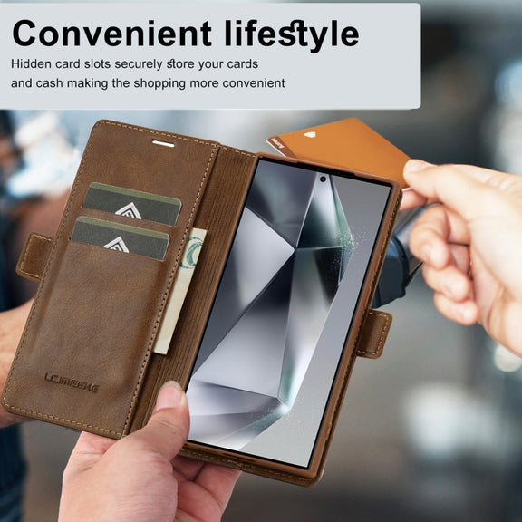 For Samsung Galaxy S24 Ultra LC.IMEEKE RFID Anti-theft Leather Phone Case(Brown)