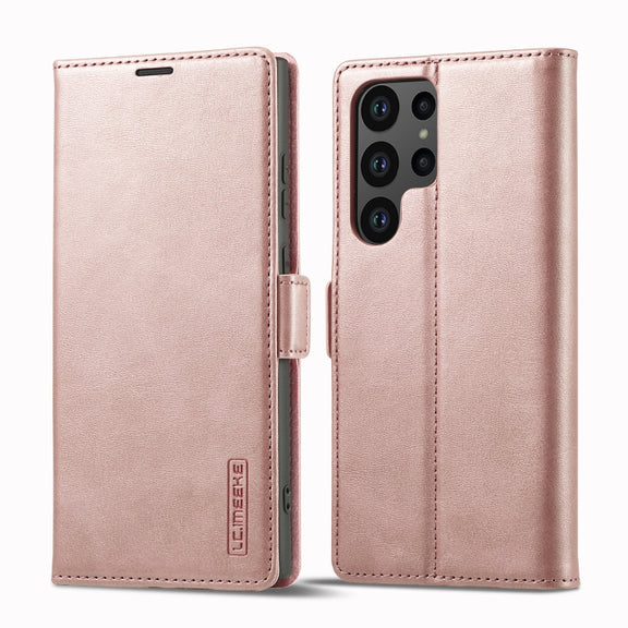For Samsung Galaxy S24 Ultra 5G LC.IMEEKE Strong Magnetism Microfiber Leather Phone Case(Rose Gold)