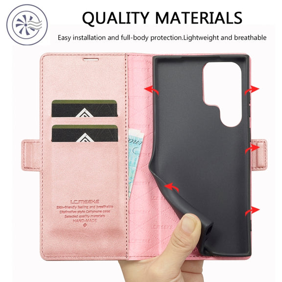 For Samsung Galaxy S24 Ultra 5G LC.IMEEKE Strong Magnetism Microfiber Leather Phone Case(Rose Gold)
