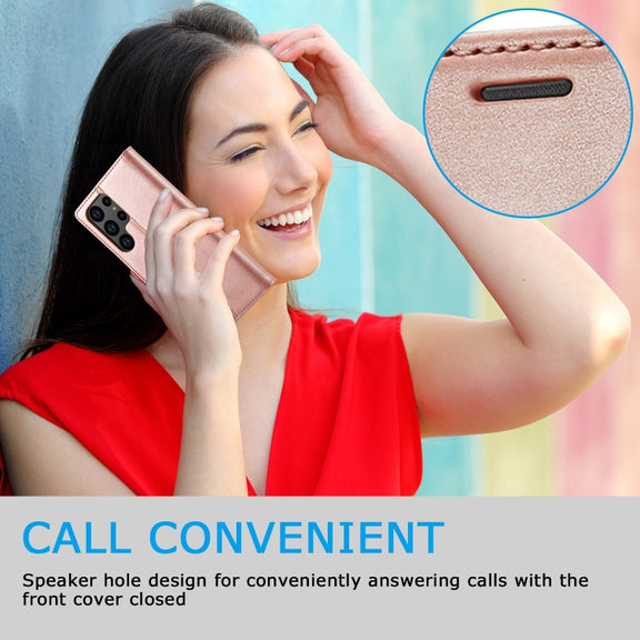 For Samsung Galaxy S24 Ultra 5G LC.IMEEKE Strong Magnetism Microfiber Leather Phone Case(Rose Gold)