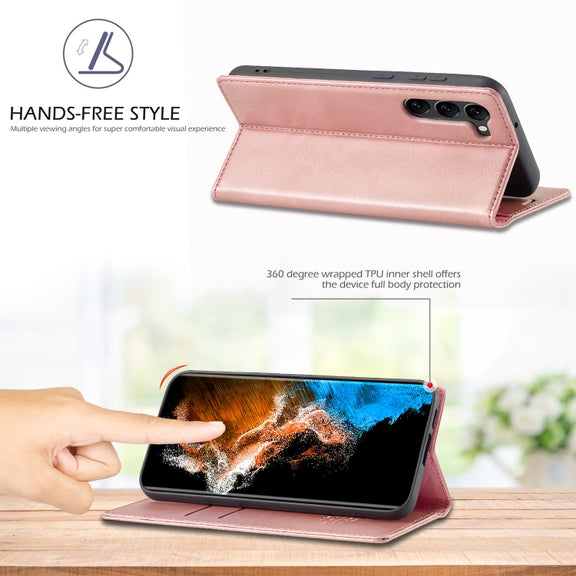 For Samsung Galaxy S24+ 5G LC.IMEEKE Strong Magnetism Microfiber Leather Phone Case(Rose Gold)
