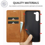 For Samsung Galaxy S24 5G LC.IMEEKE Strong Magnetism Microfiber Leather Phone Case(Brown)