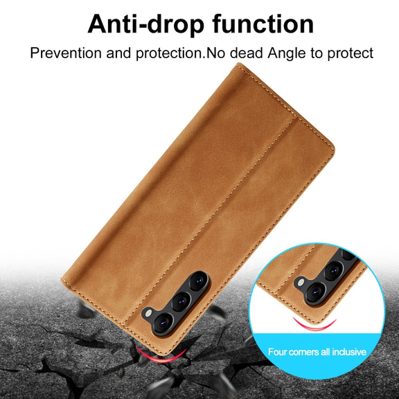 For Samsung Galaxy S24 5G LC.IMEEKE Strong Magnetism Microfiber Leather Phone Case(Brown)