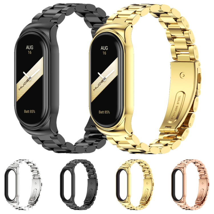 For Xiaomi Mi Band 8 Mijobs CS Case Three Bead Metal Stainless Steel Watch Band(Black)