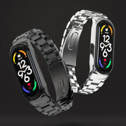 For Xiaomi Mi Band 8 Mijobs CS Case Three Bead Metal Stainless Steel Watch Band(Black)