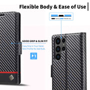 For Samsung Galaxy S24 Ultra 5G LC.IMEEKE Carbon Fiber Leather Phone Case(Horizontal Black)