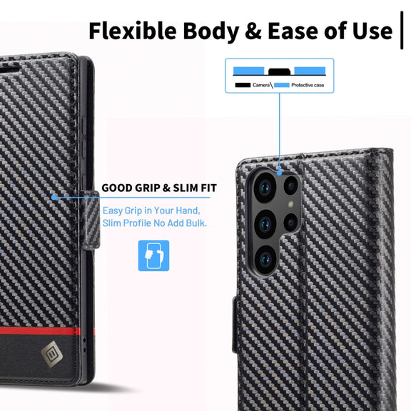 For Samsung Galaxy S24 Ultra 5G LC.IMEEKE Carbon Fiber Leather Phone Case(Horizontal Black)