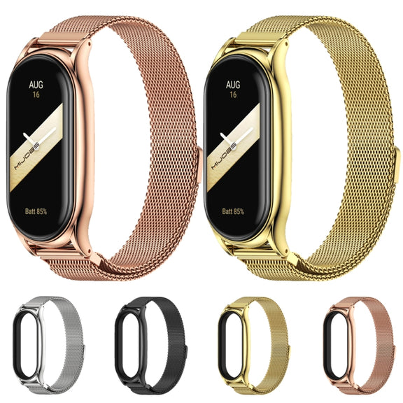 For Xiaomi Mi Band 8 Mijobs Plus Case Milan Magnetic Stainless Steel Watch Band(Black)