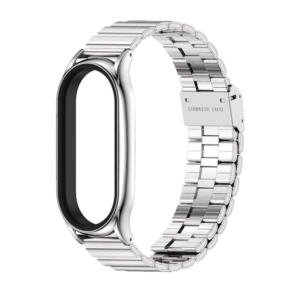 For Xiaomi Mi Band 8 Mijobs Plus Case Bamboo Buckle Metal Watch Band(Silver)