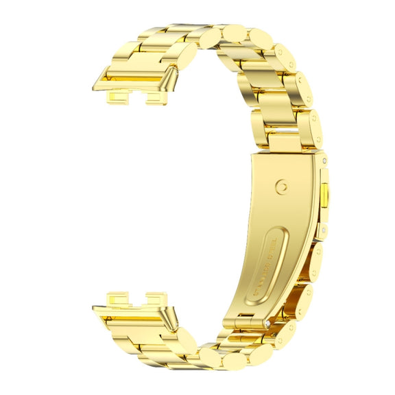For Huawei Band 8 / 9 / 10 Mijobs Three Bead Bamboo Stainless Steel Watch Band(Gold)