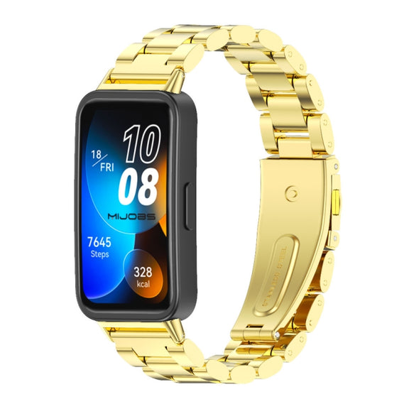 For Huawei Band 8 / 9 / 10 Mijobs Three Bead Bamboo Stainless Steel Watch Band(Gold)