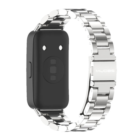 For Huawei Band 8 / 9 / 10 Mijobs Three Bead Bamboo Stainless Steel Watch Band(Silver)