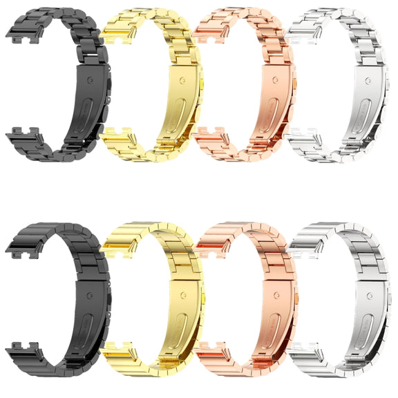 For Huawei Band 8 / 9 / 10 Mijobs Three Bead Bamboo Stainless Steel Watch Band(Gold)