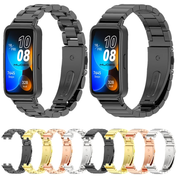For Huawei Band 8 / 9 / 10 Mijobs Three Bead Bamboo Stainless Steel Watch Band(Gold)