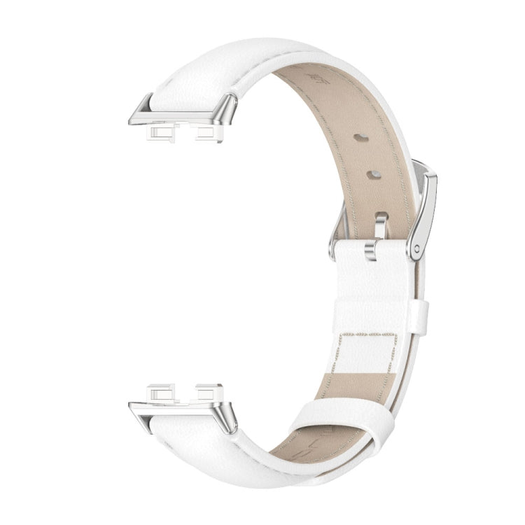 For Huawei Band 8 / 9 / 10 Mijobs Cowhide Leather Watch Band(White Silver)
