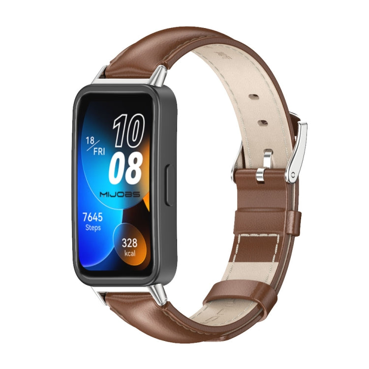 For Huawei Band 8 / 9 / 10 Mijobs Cowhide Leather Watch Band(Brown Silver) - free shipping - PMC TechLife - Order now!