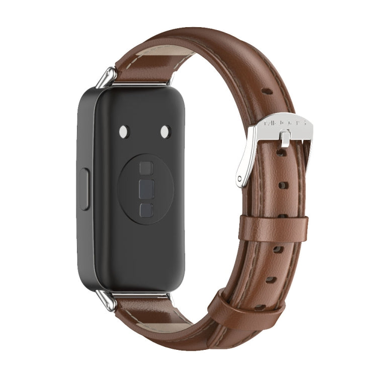 For Huawei Band 8 / 9 / 10 Mijobs Cowhide Leather Watch Band(Brown Silver) - free shipping - PMC TechLife - Order now!