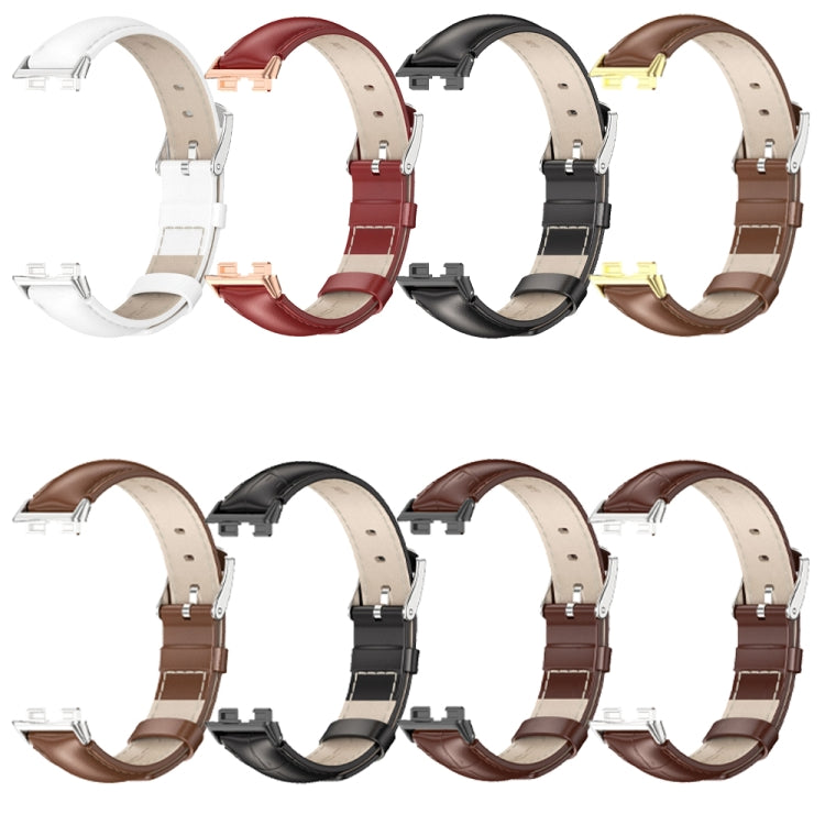 For Huawei Band 8 / 9 / 10 Mijobs Cowhide Leather Watch Band(White Silver)