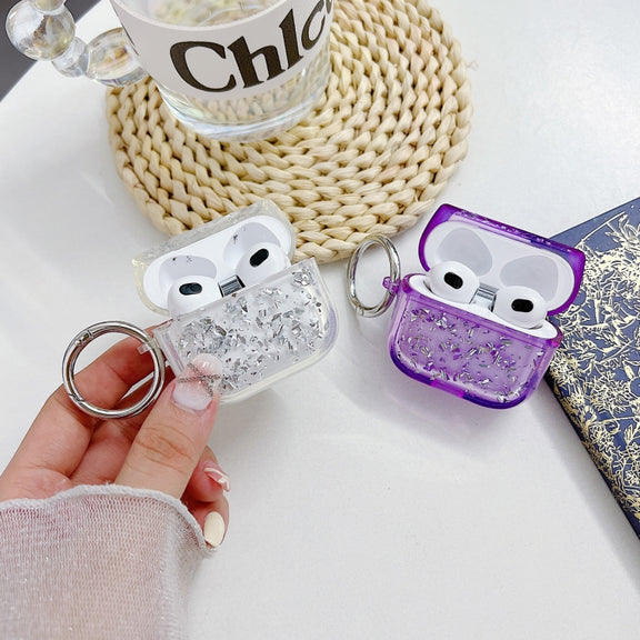For AirPods Pro 2 Silver Foil Epoxy Bluetooth Earphone Protective Case(Black)