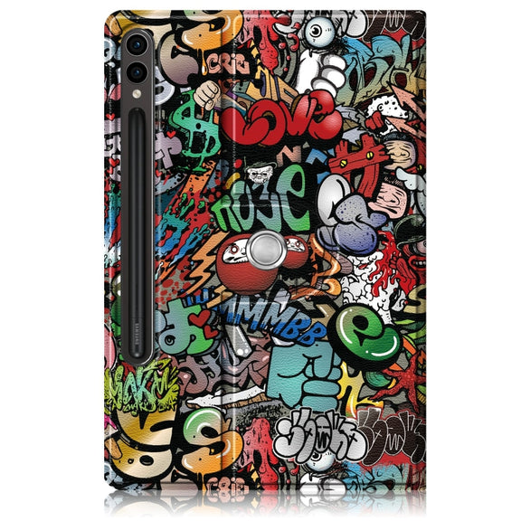 For Samsung Galaxy Tab S9 360 Rotation Stand Painted Smart Leather Tablet Case(Graffiti)