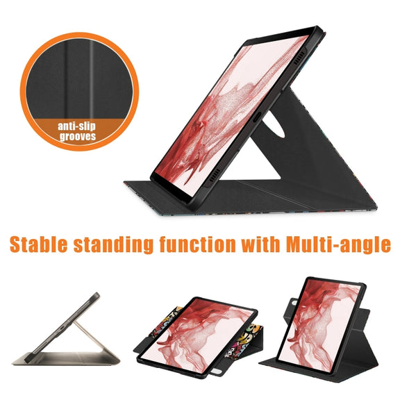 For Samsung Galaxy Tab S9 360 Rotation Stand Painted Smart Leather Tablet Case(Graffiti)
