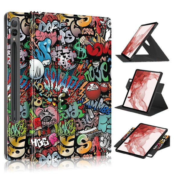 For Samsung Galaxy Tab S9 360 Rotation Stand Painted Smart Leather Tablet Case(Graffiti)