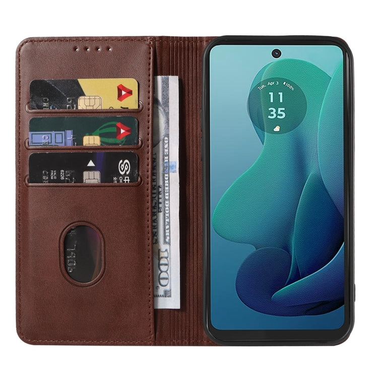 For Motorola Moto G 5G 2024 Magnetic Closure Leather Phone Case(Brown) - Motorola Cases by PMC Jewellery | Online Shopping South Africa | PMC Jewellery | Buy Now Pay Later Mobicred