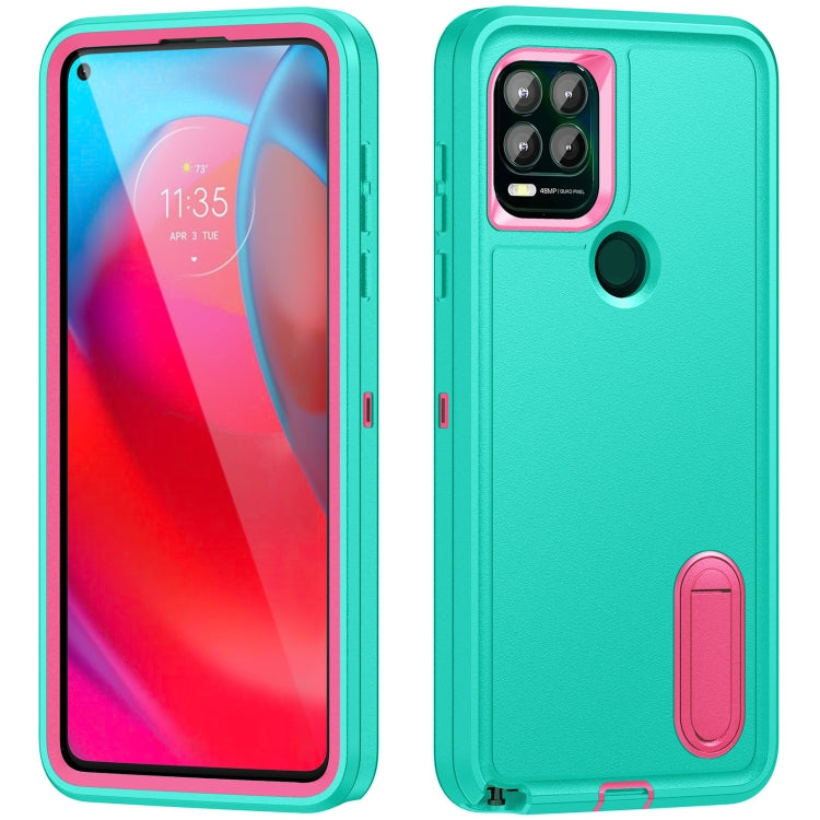 For Motorola Moto G Stylus 5G Rugged PC + Silicone Phone Case with Holder(Light Green+Rose Red) - Motorola Cases by PMC TechLife | Online Shopping South Africa | PMC TechLife