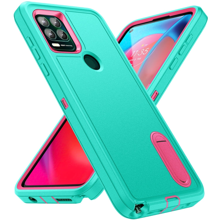 For Motorola Moto G Stylus 5G Rugged PC + Silicone Phone Case with Holder(Light Green+Rose Red) - Motorola Cases by PMC TechLife | Online Shopping South Africa | PMC TechLife