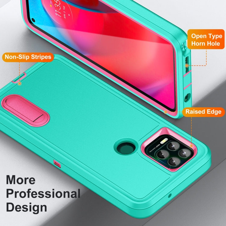 For Motorola Moto G Stylus 5G Rugged PC + Silicone Phone Case with Holder(Light Green+Rose Red) - Motorola Cases by PMC TechLife | Online Shopping South Africa | PMC TechLife