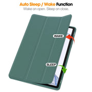 For Samsung Galaxy Tab S9 3-Fold Pure Color TPU Smart Leather Tablet Case with Pen Slot(Dark Green)