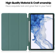 For Samsung Galaxy Tab S9 3-Fold Pure Color TPU Smart Leather Tablet Case with Pen Slot(Dark Green)