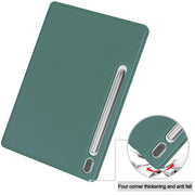 For Samsung Galaxy Tab S9 3-Fold Pure Color TPU Smart Leather Tablet Case with Pen Slot(Dark Green)