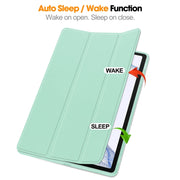 For Samsung Galaxy Tab S9 3-Fold Pure Color TPU Smart Leather Tablet Case with Pen Slot(Mint Green)