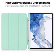 For Samsung Galaxy Tab S9 3-Fold Pure Color TPU Smart Leather Tablet Case with Pen Slot(Mint Green)