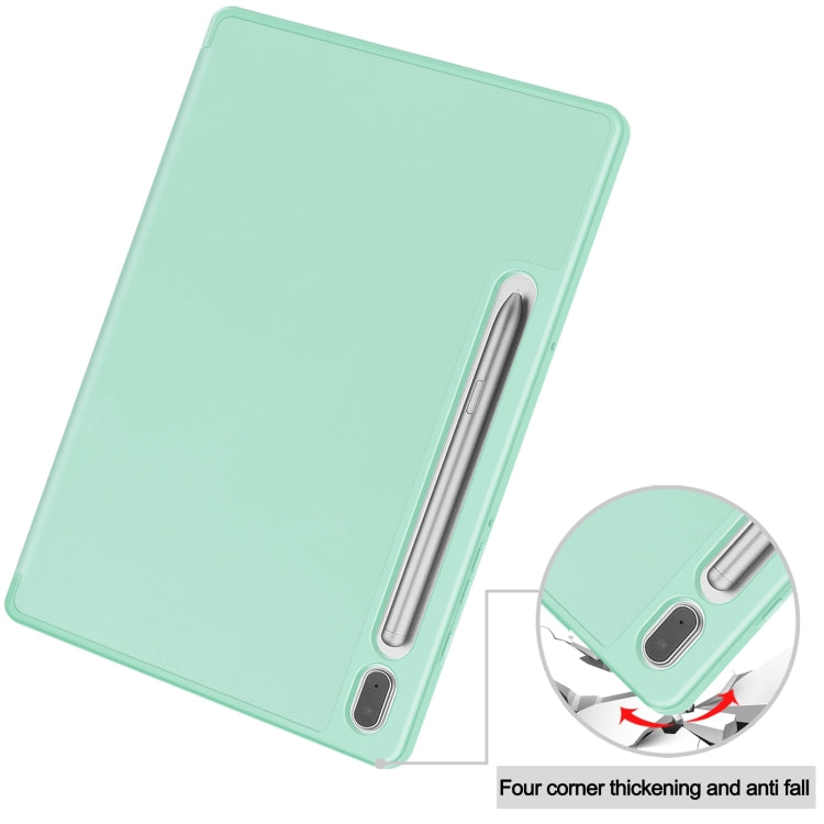 For Samsung Galaxy Tab S9 3-Fold Pure Color TPU Smart Leather Tablet Case with Pen Slot(Mint Green)