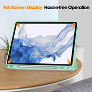 For Samsung Galaxy Tab S9 3-Fold Pure Color TPU Smart Leather Tablet Case with Pen Slot(Mint Green)