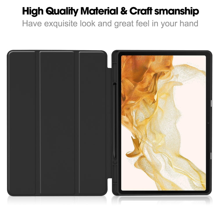 For Samsung Galaxy Tab S9+ 3-Fold Pure Color TPU Smart Leather Tablet Case with Pen Slot(Black) - free shipping - PMC Jewellery - Order now!